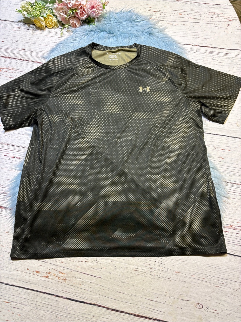Under Armour Olive Green Black Patterned Short Sleeve Performance Tech Tee